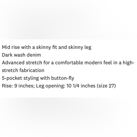 🍀Like New Lucky Brand Mid Rise Skinny Ava Dark Blue Button-Fly Jeans in Size 4 - Picture 9 of 10